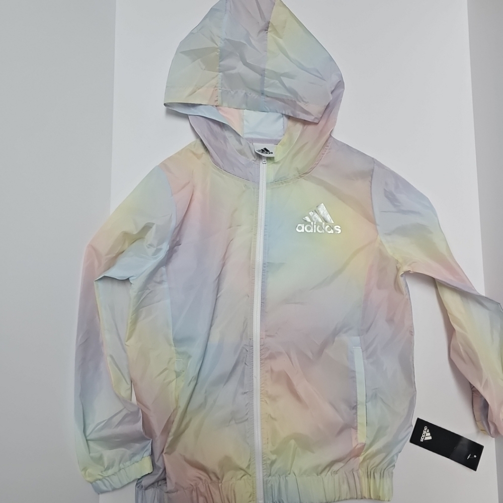 ADIDAS RAINBOW PASTEL TRANSPARENT WINDBREAKER WITH HOOD YOUTH GIRLS SIZE L/G